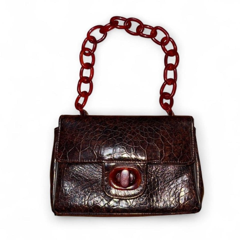 Vintage America Brown Mini Bag with Red Chain